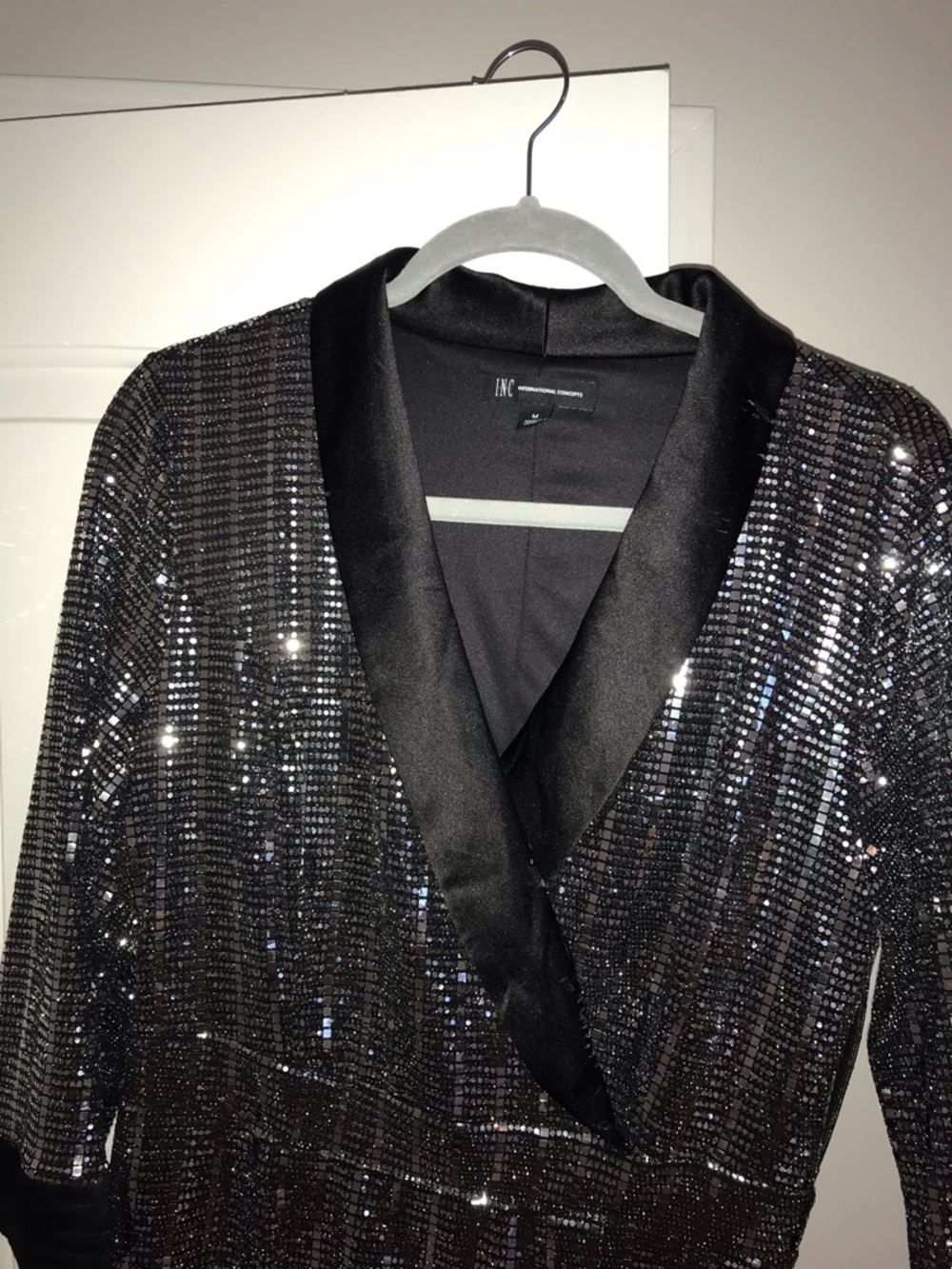 INC International Concepts Silver Sequin Wrap Midi Dress - Picture 3 of 4